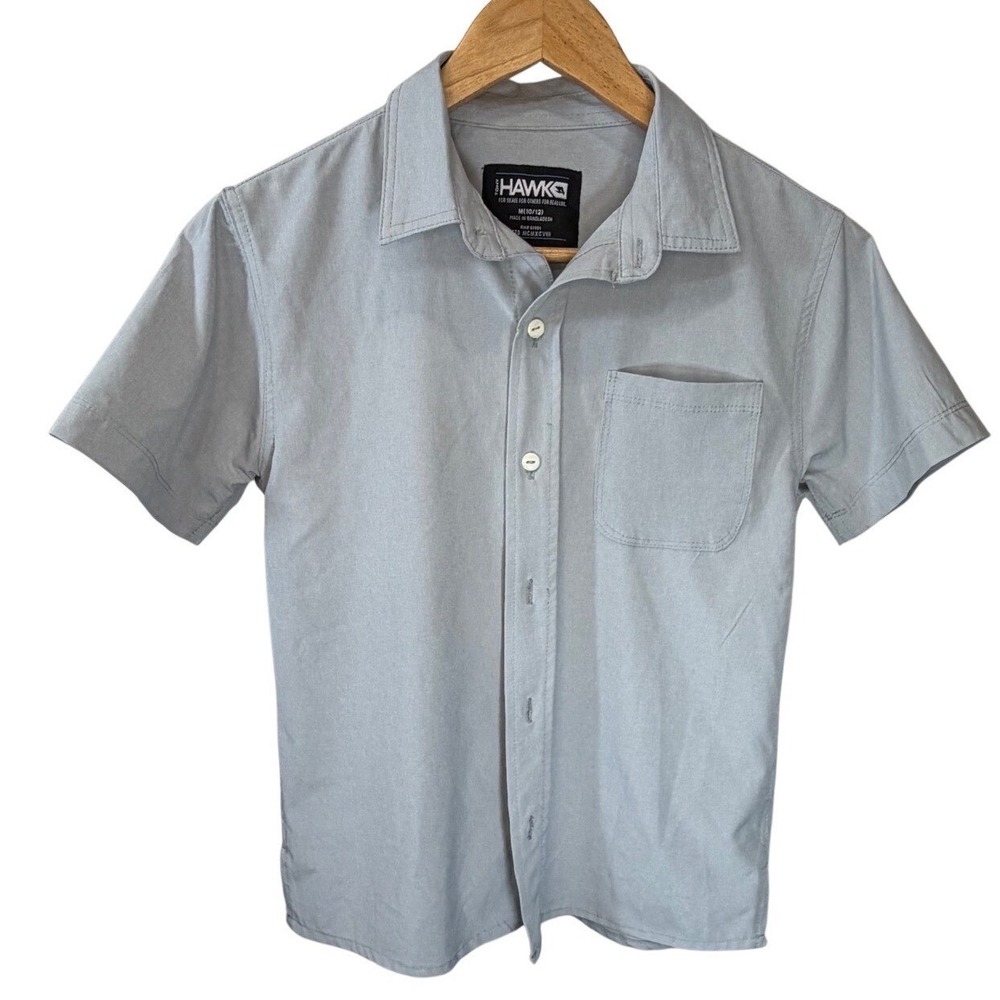 Tony Hawk Boys Light Grey Short Sleeve Button Down Shirt Size M 10/12 Skater